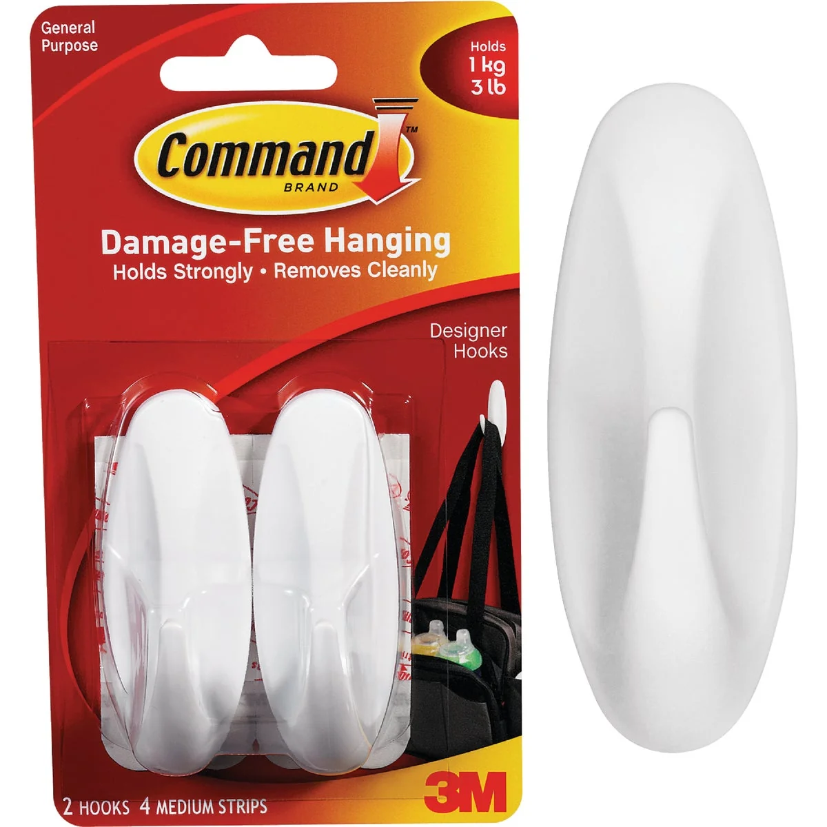 World-Class 3M Command Medium Utility Designer Adhesive Hook 2-Pack Safe
