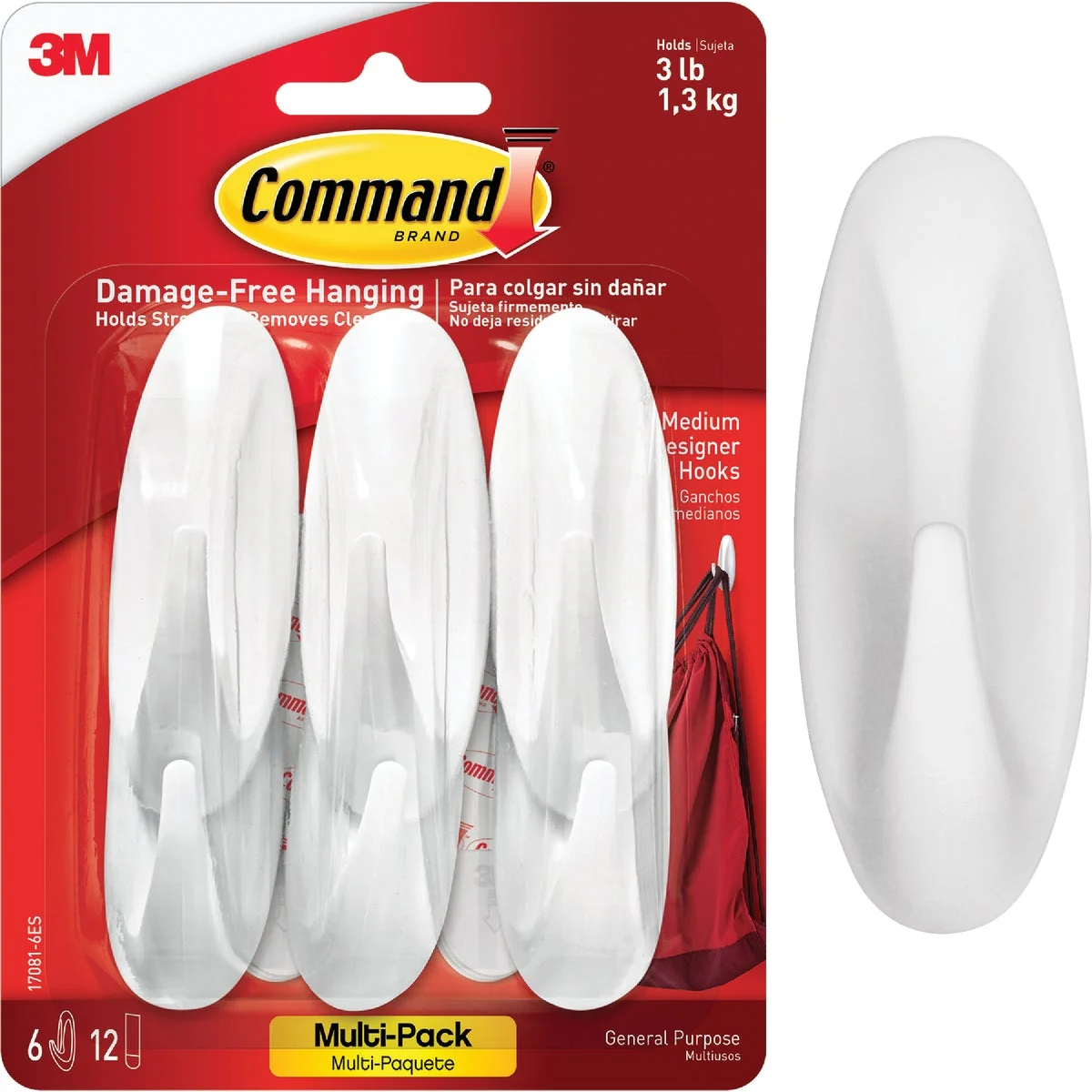 Sophisticated 3M Command Medium Utility Designer Adhesive Hook 6-Pack World-Class