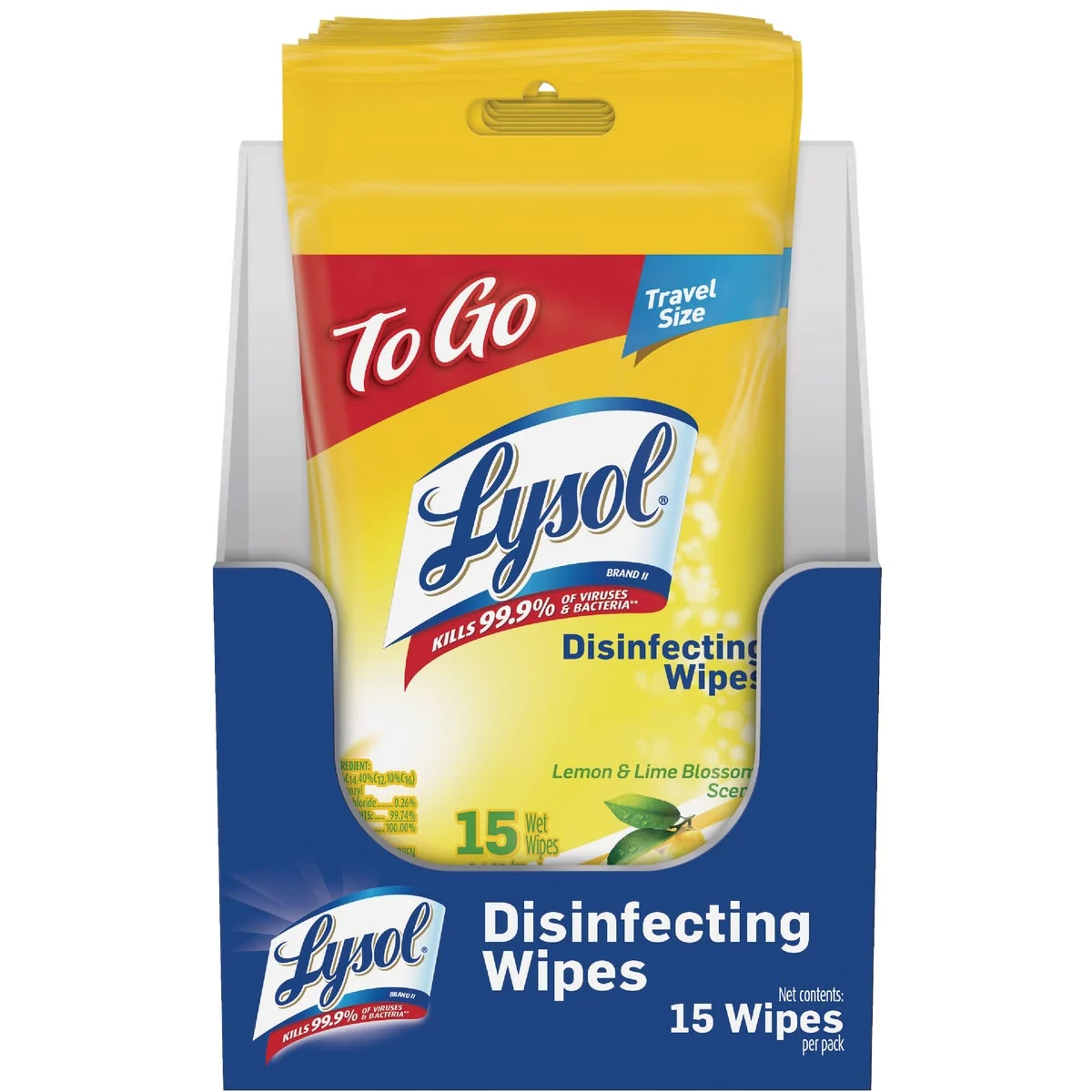 Organic Lysol Lemon Lime Disinfecting Wipes To Go Flatpack 15-Count Smooth