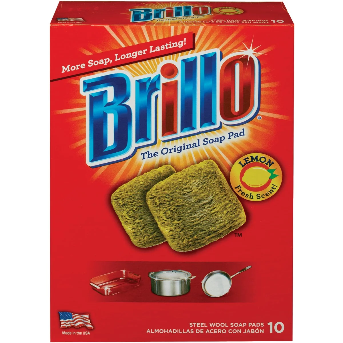 Crafted Brillo Lemon Steel Wool Scouring Pad 10 Count Top-Quality