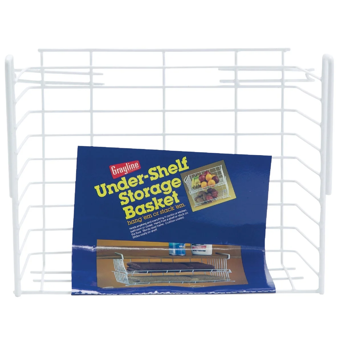 Soft Grayline 10 In. W. x 6-1 4 In. H. x 12 In. L. Vinyl Coated Wire Undershelf Storage Basket White Advanced