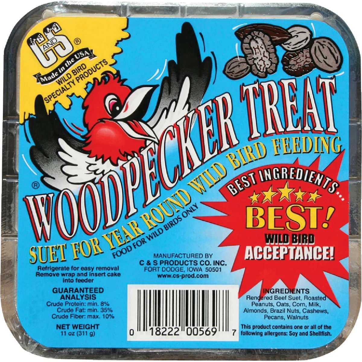 Organic C S 11 Oz. Woodpecker Treat Suet Solid