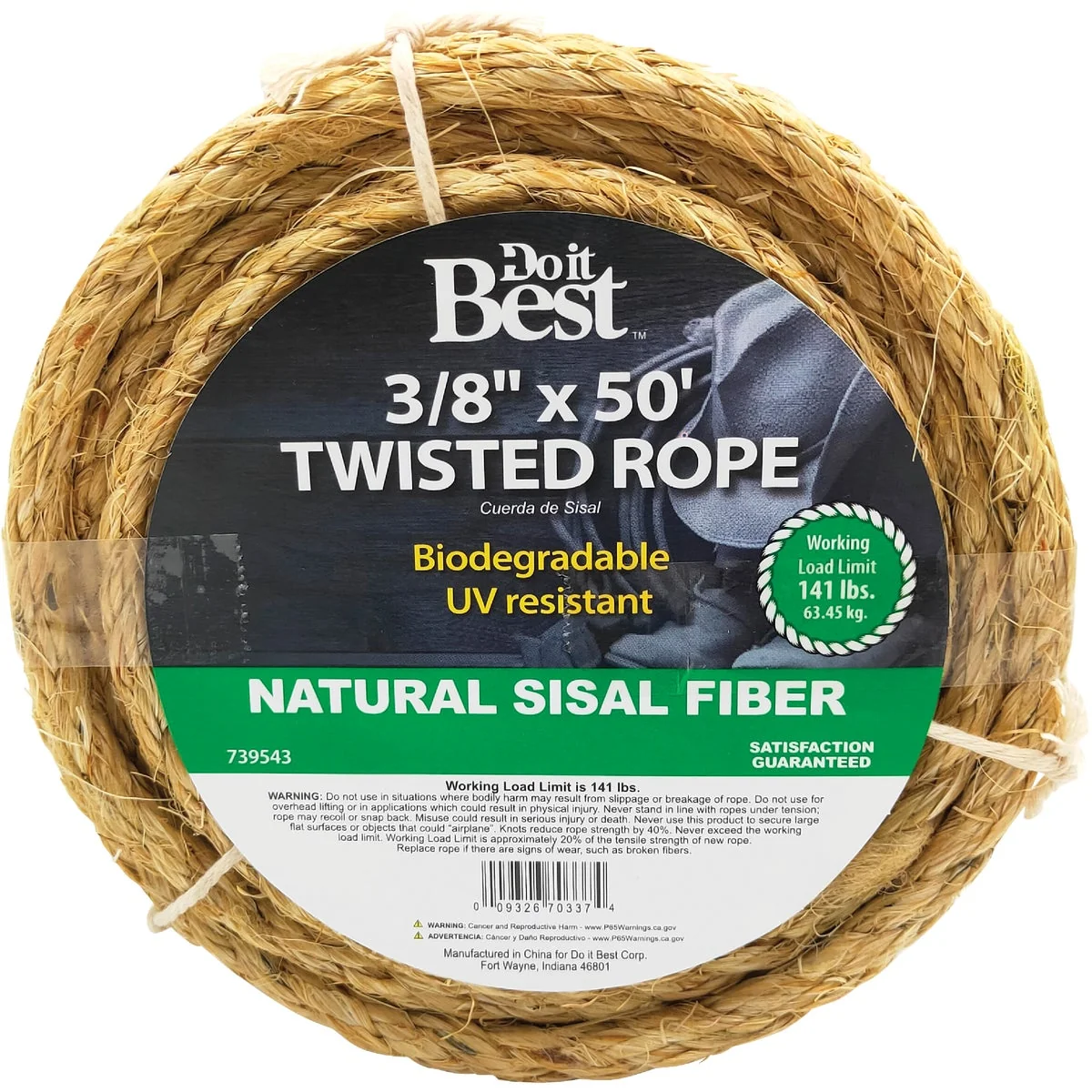 Expertly Made Do it 3 8 In. x 50 Ft. Natural Twisted Sisal Fiber Packaged Rope Unique