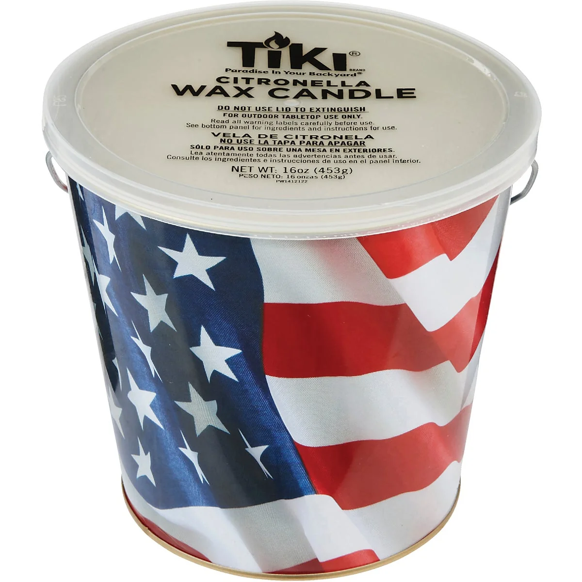 Powerful Tiki 16 Oz. 1-Wick American Flag Citronella Candle Bucket Genuine