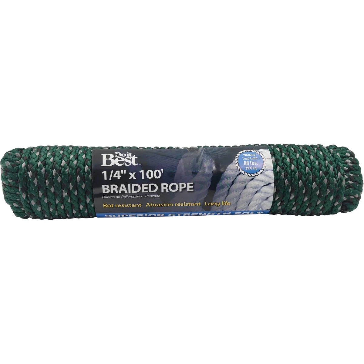 Organic Do it 1 4 In. x 100 Ft. Green Double Braided Polypropylene Packaged Rope Functional