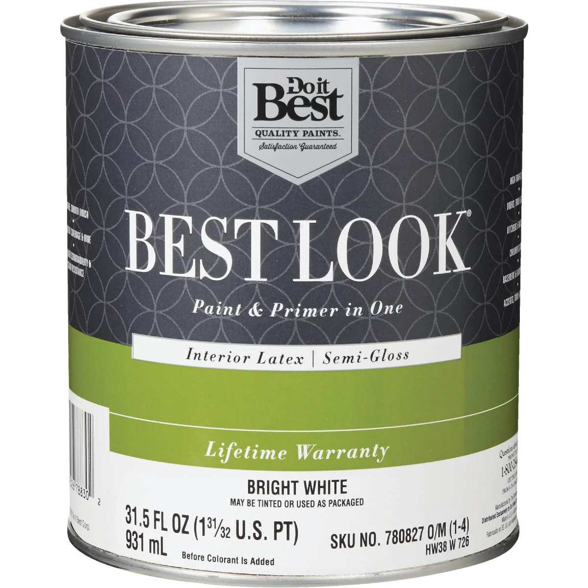 Smart Look Latex Paint Primer In One Semi-Gloss Interior Wall Paint Bright White 1 Qt. Pure