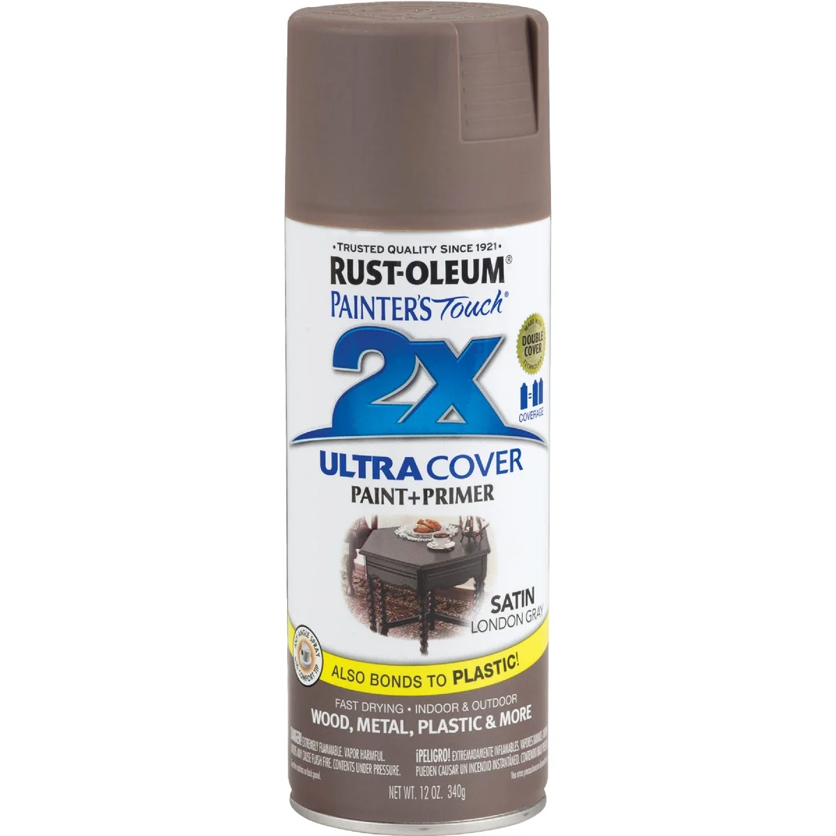 Eco-Friendly Rust-Oleum Painter's Touch 2X Ultra Cover 12 Oz. Satin Paint Primer Spray Paint London Gray Breathable