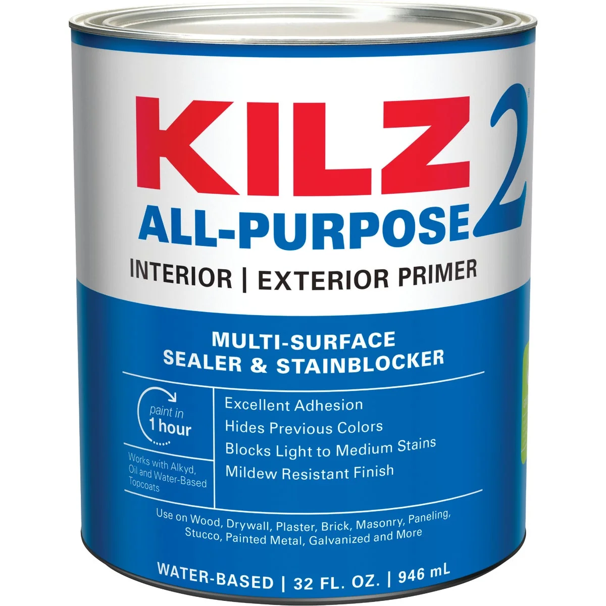 World-Class KILZ 2 Latex Interior Exterior Sealer Stain Blocking Primer White 1 Qt. Breathable