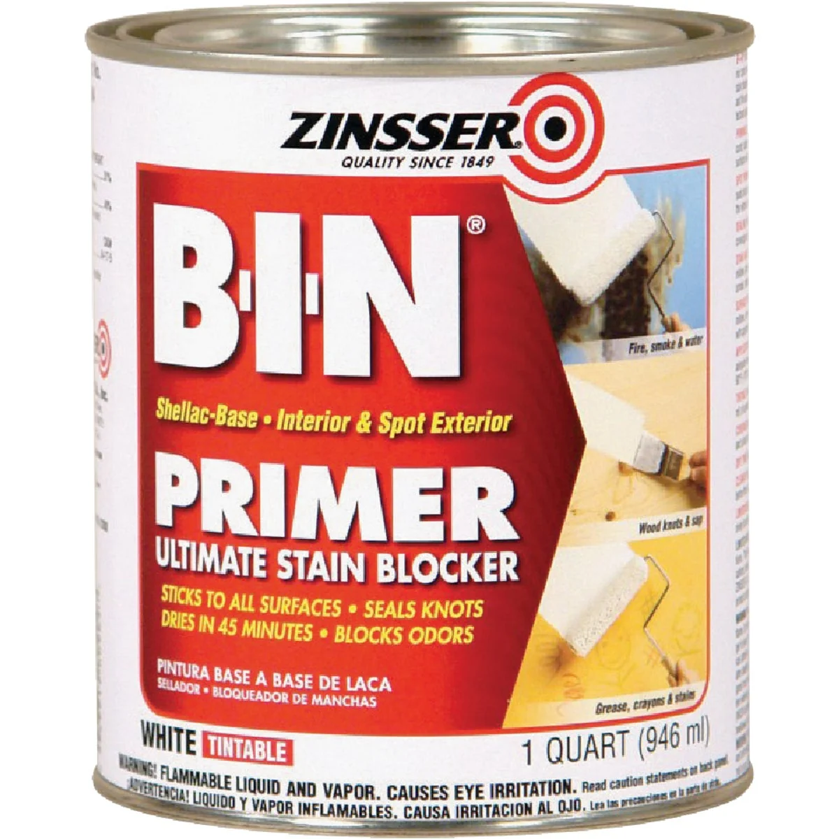 Detailed Zinsser B-I-N Shellac-Based Stain Blocker Interior Spot Exterior Primer White 1 Qt. Prestigious