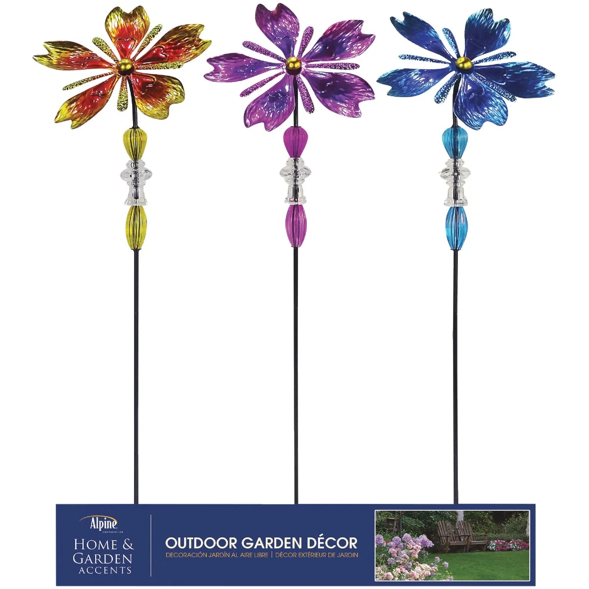 High-Performance Alpine 37 In. H. Colorful Glass Flower Gem Wind Spinner Stake Trendy