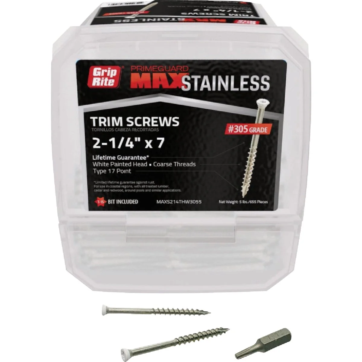 Healthy Grip-Rite Max 2-1 4 In. WH T17 ST15 305 Stainless Steel Trim Screw 5 Lb. Secure