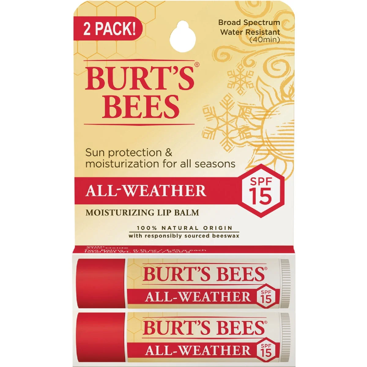 Green Burt's Bees All Weather SPF 15 Lip Balm 2-Pack Innovative