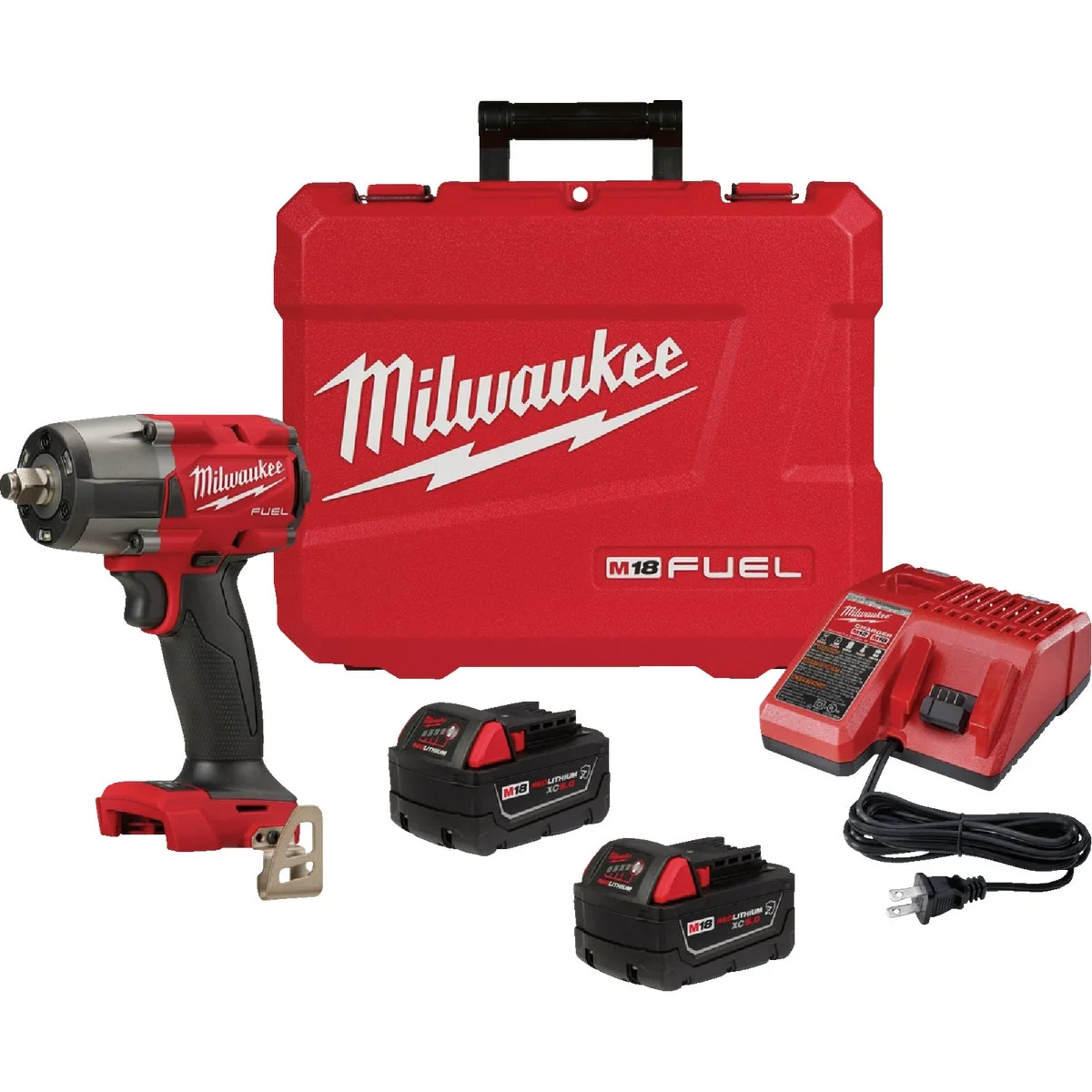 Premium Milwaukee M18 FUEL Brushless 1 2 In. Mid-Torque Cordless Impact Wrench Kit with Friction Ring 2 5.0 Ah Resistant Batteries Charger Relaxed