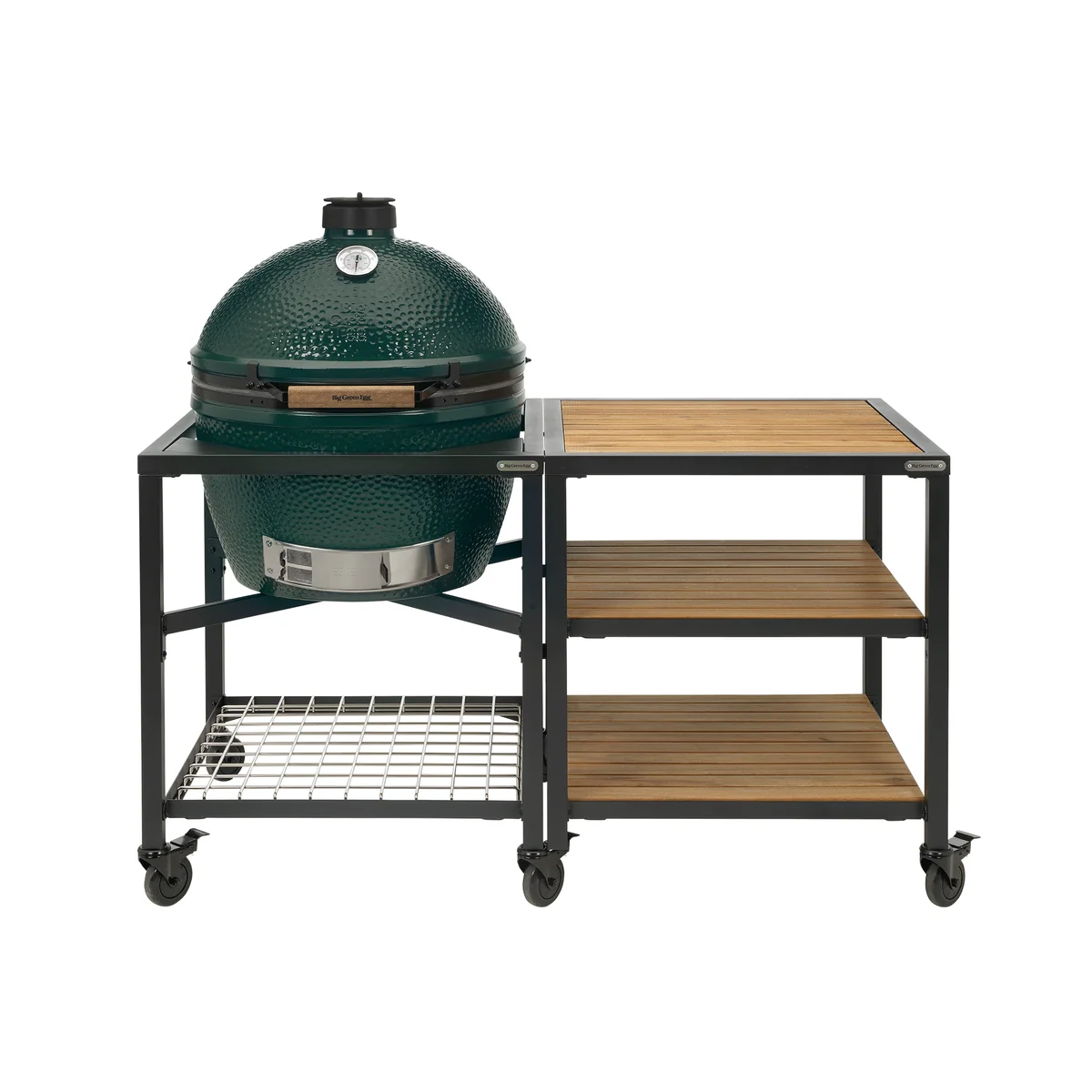 Next-Generation XL Big Green Egg in Modular Nest with Expansion and 3 Acacia Inserts Package Traditional