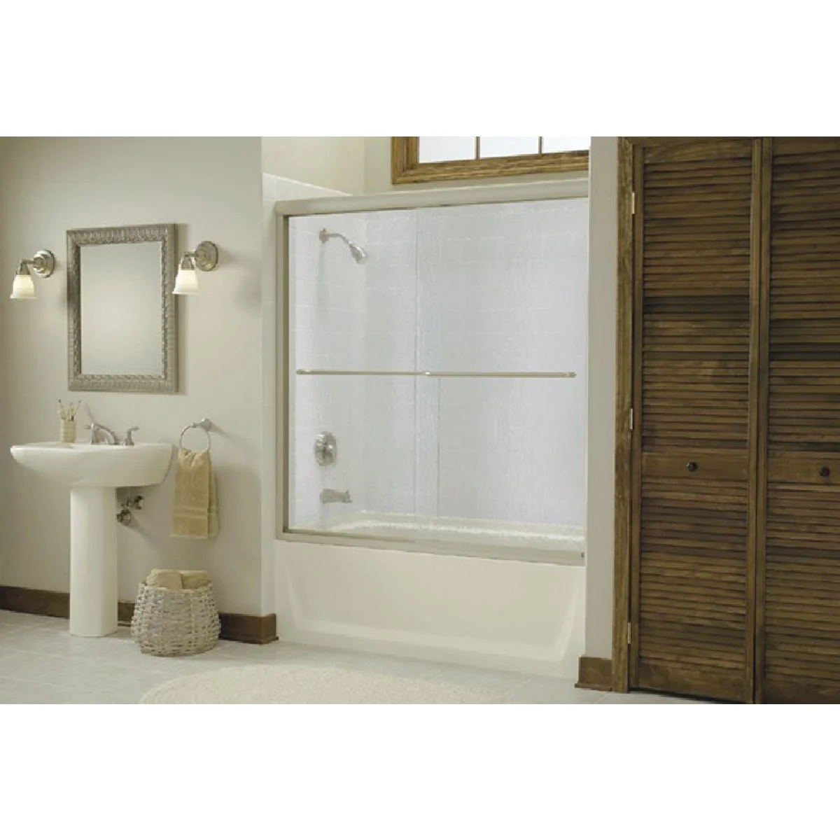 Safe Sterling Finesse 59-5 8 In. W X 55-3 4 In. H Chrome Semi-Frameless Clear Glass Sliding Tub Door Excellent