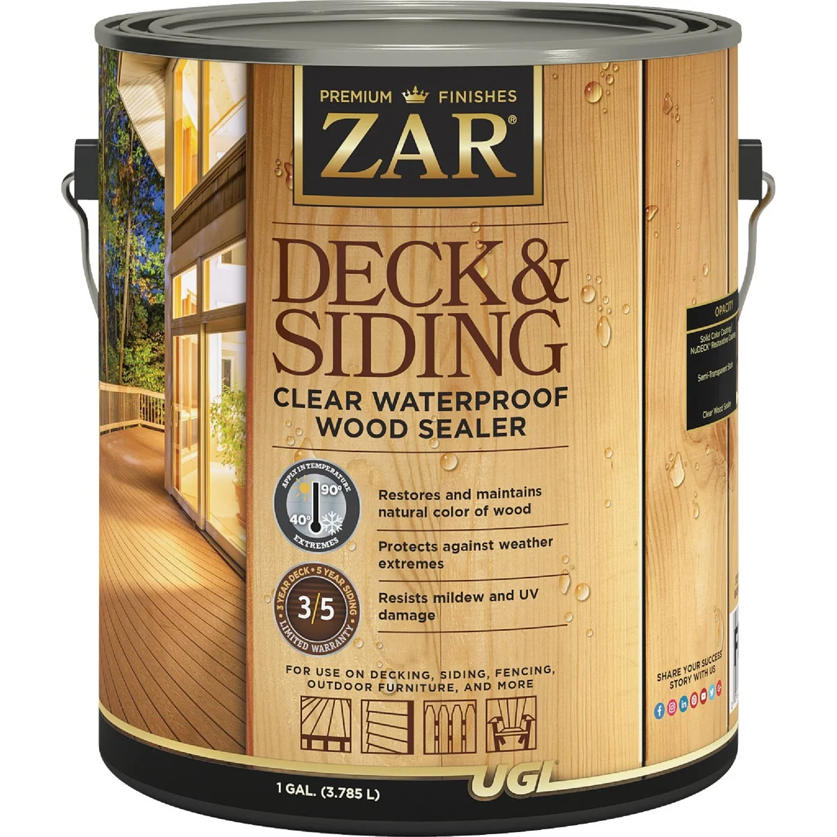 Elite ZAR 1 Gal. Deck Siding Clear Waterproof Wood Sealer High-Performance