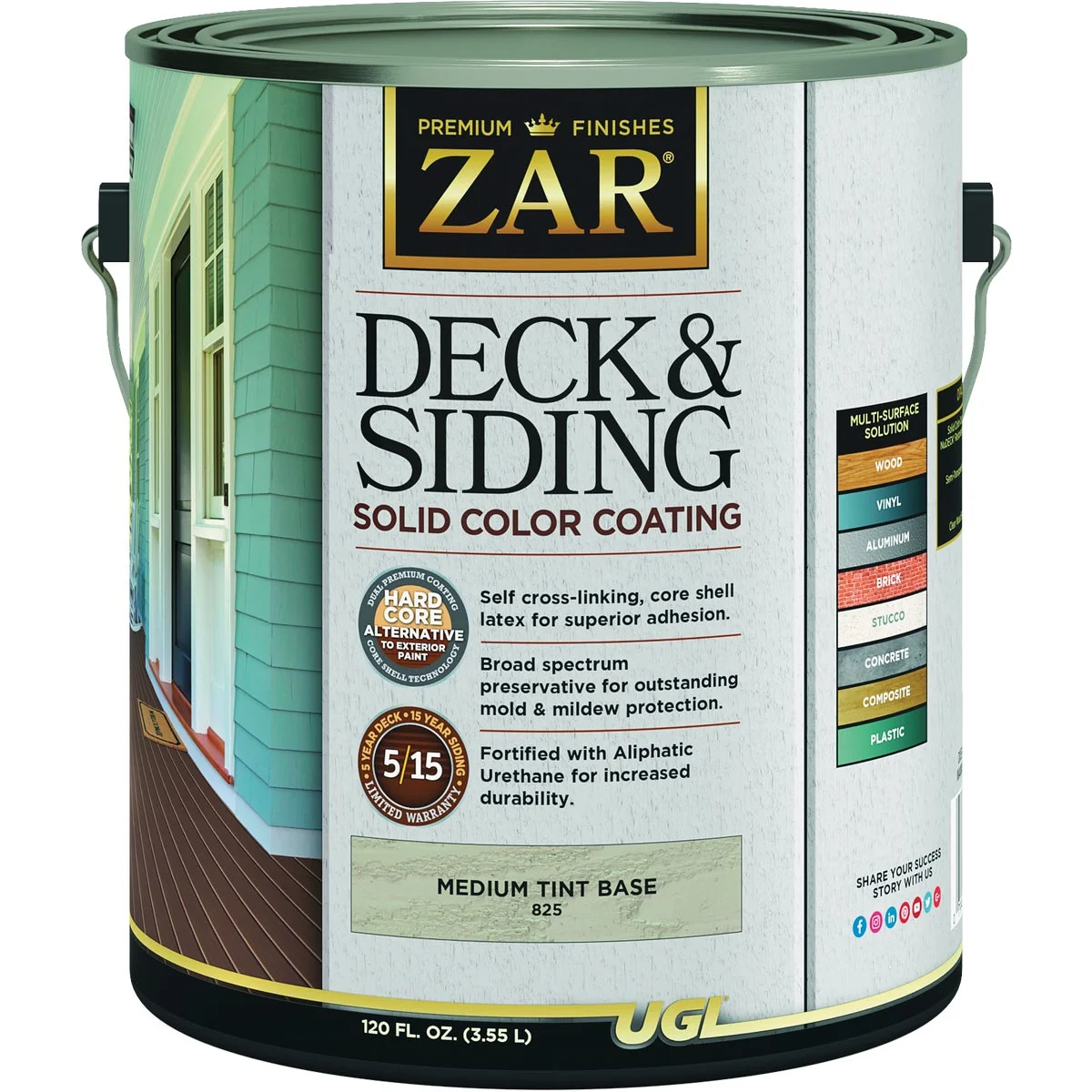 Functional ZAR Solid Deck Siding Coating Medium Tint Base 1 Gal. Soft