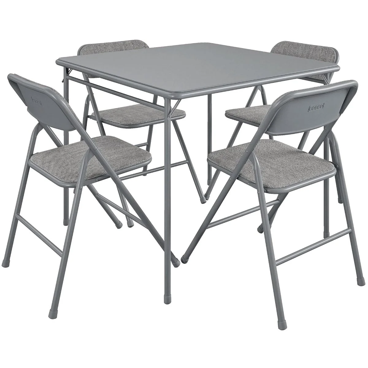 Artisan COSCO Gray Folding Vinyl Table and Fabric Chair Set 5-Piece First-Class