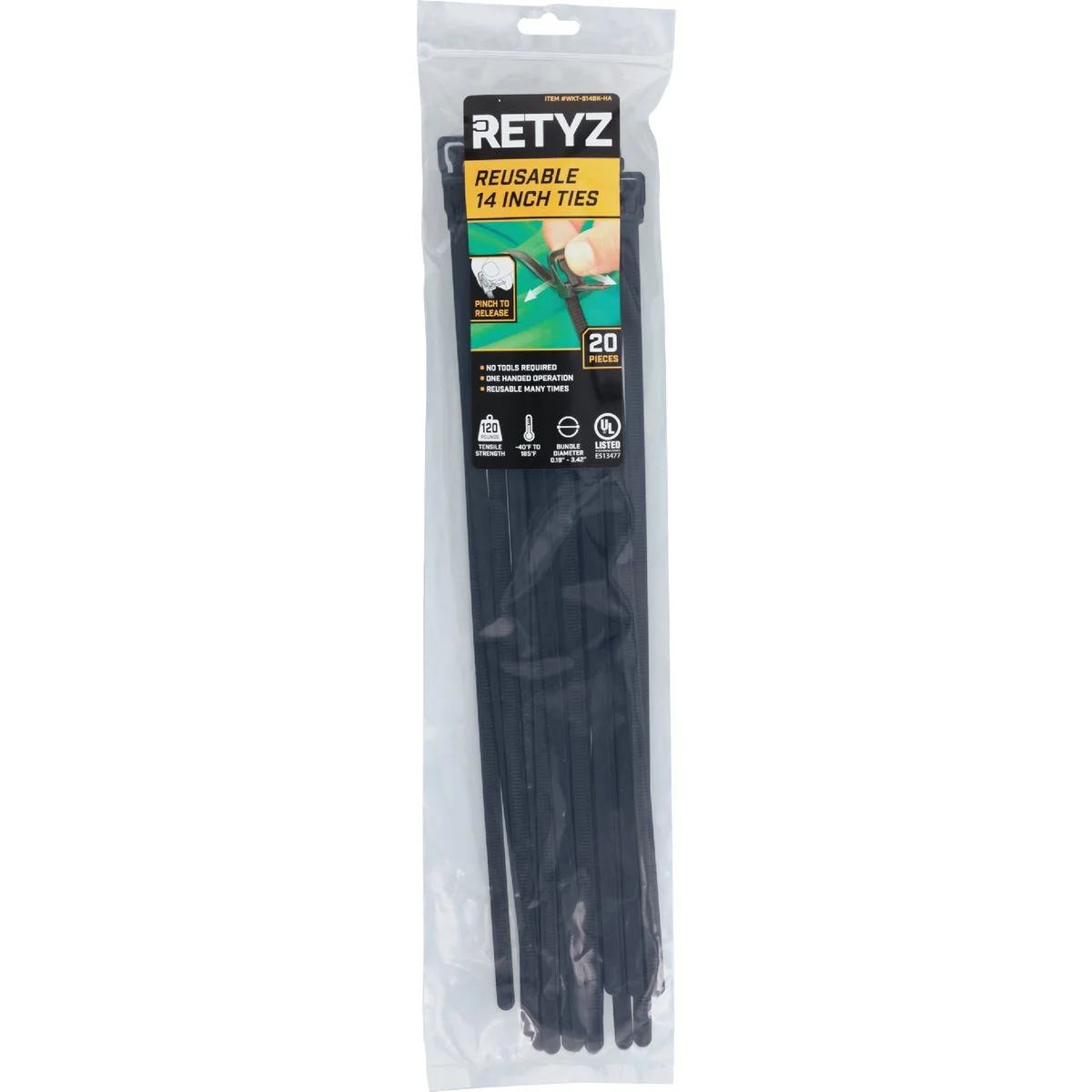 Unique RETYZ WorkTie 14 In. Black Releasable Tie 20-Pack Flexible