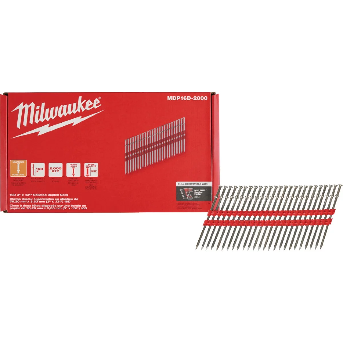 Recyclable Milwaukee 3 In. x 0.131 In. Collated Duplex Framing Nails 2000 Ct. Exclusive
