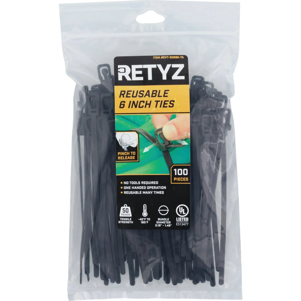 Modern RETYZ EveryTie 6 In. Black Releasable Tie 100-Pack Genuine