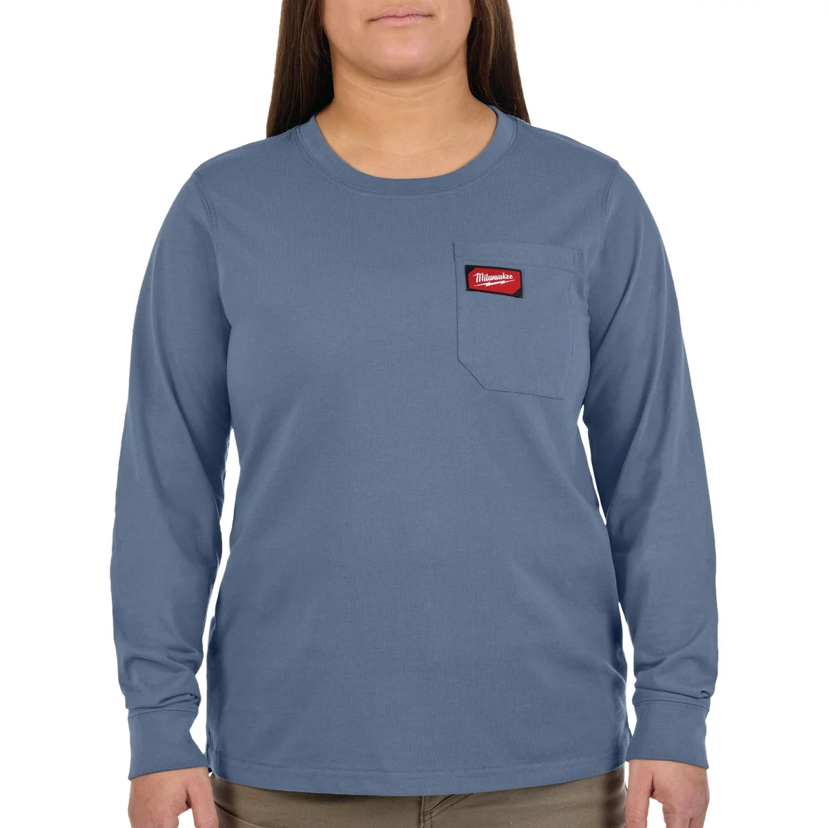 Practical Milwaukee GRIDIRON Women's Small Blue Long Sleeve Pocket T-Shirt Luxury