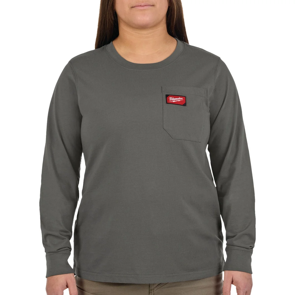 Reusable Milwaukee GRIDIRON Women's XL Gray Long Sleeve Pocket T-Shirt Durable