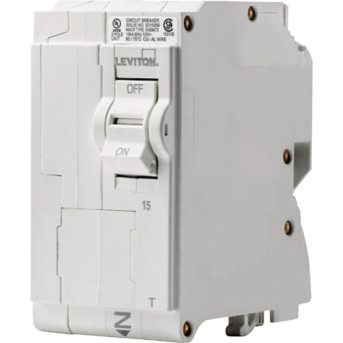 Top-Quality Leviton 15A Double-Pole Plug-On Standard Branch Thermal Magnetic Trip Circuit Breaker Minimalist