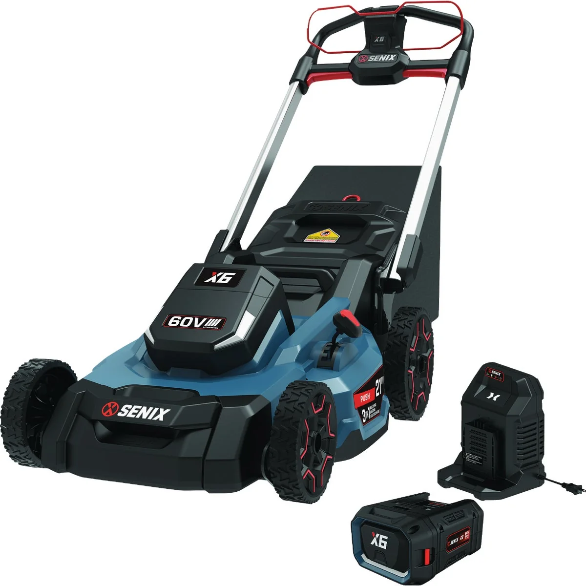 Detailed Senix X6 60V Max 21 In. Brushless Cordless Push Lawn Mower Kit with 6.0 Ah Battery Charger Elegant