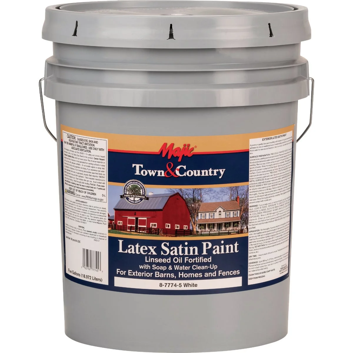 User-Friendly MAJIC Town Country Exterior Latex Satin Paint White 5 Gal. Fashionable