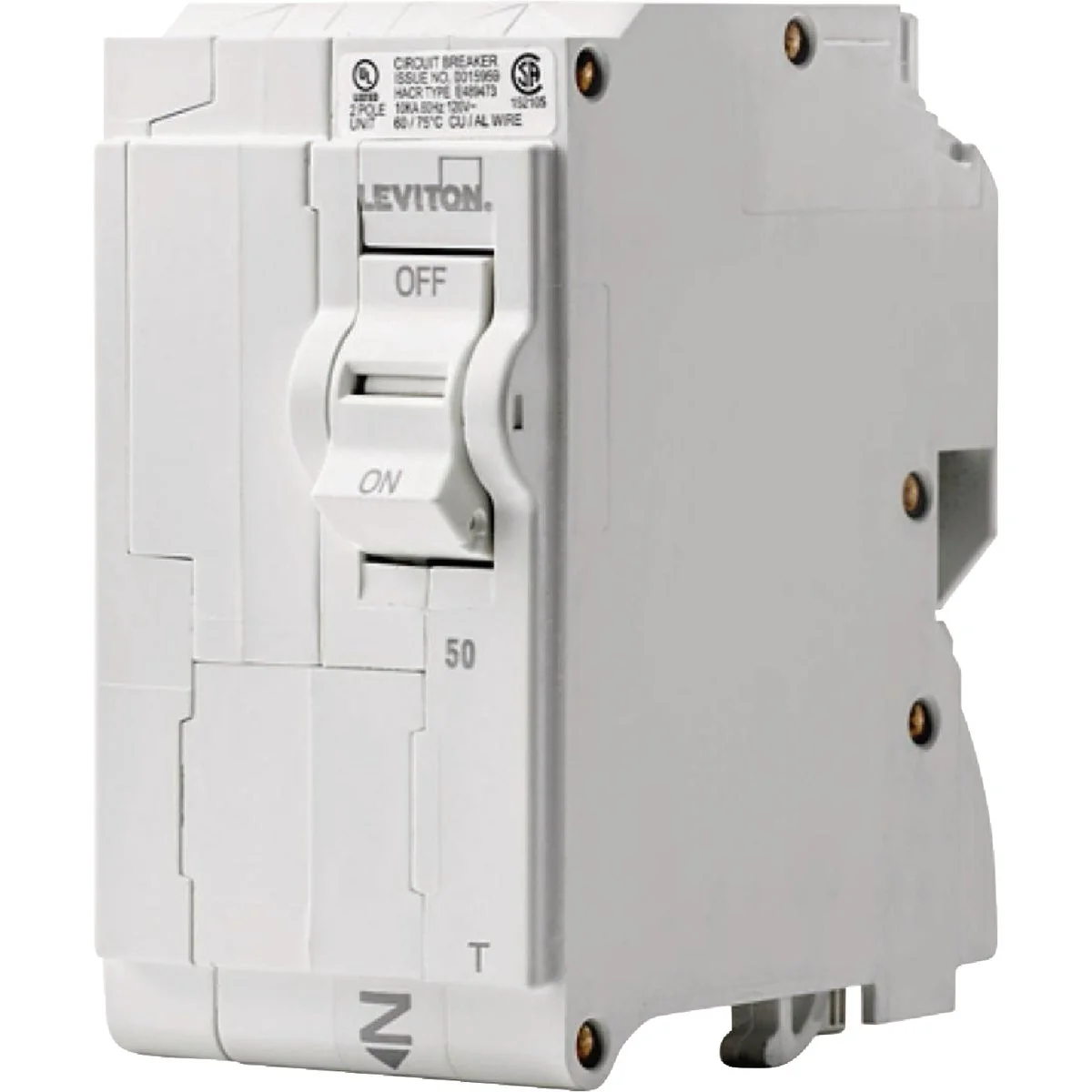 Organic Leviton 50A Double-Pole Plug-On Standard Branch Thermal Magnetic Trip Circuit Breaker Reliable