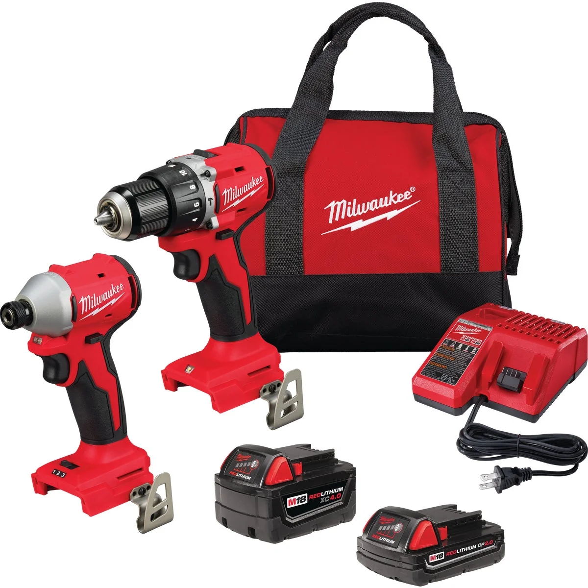 User-Friendly Milwaukee M18 2-Tool Brushless Cordless Compact Drill Driver Compact Impact Driver Combo Kit with 2 Batteries Charger Contemporary