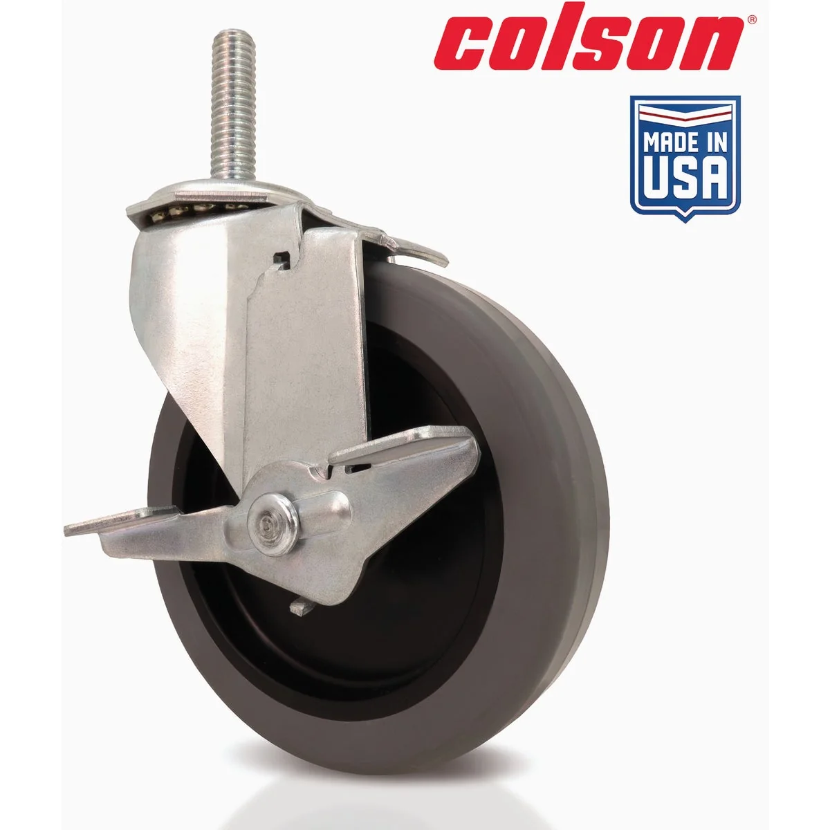 Certified Colson 4 In. Gray TPR Swivel Threaded Stem Caster with Locking Brake Artisan