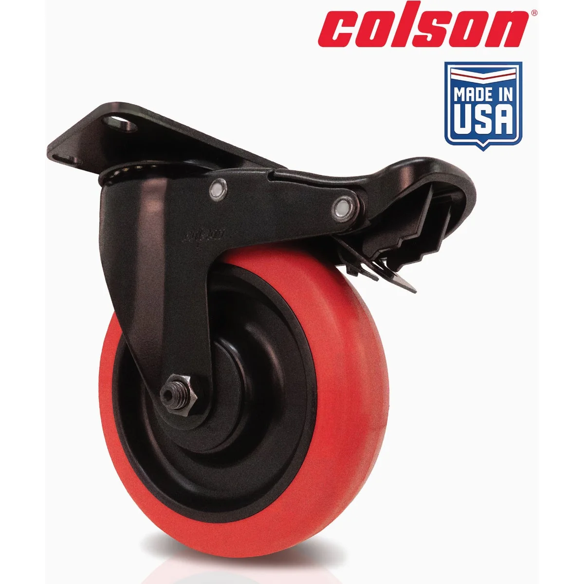 Exceptional Colson 5 In. Red Polyurethane Black Swivel Plate Caster with Locking Brake Contemporary