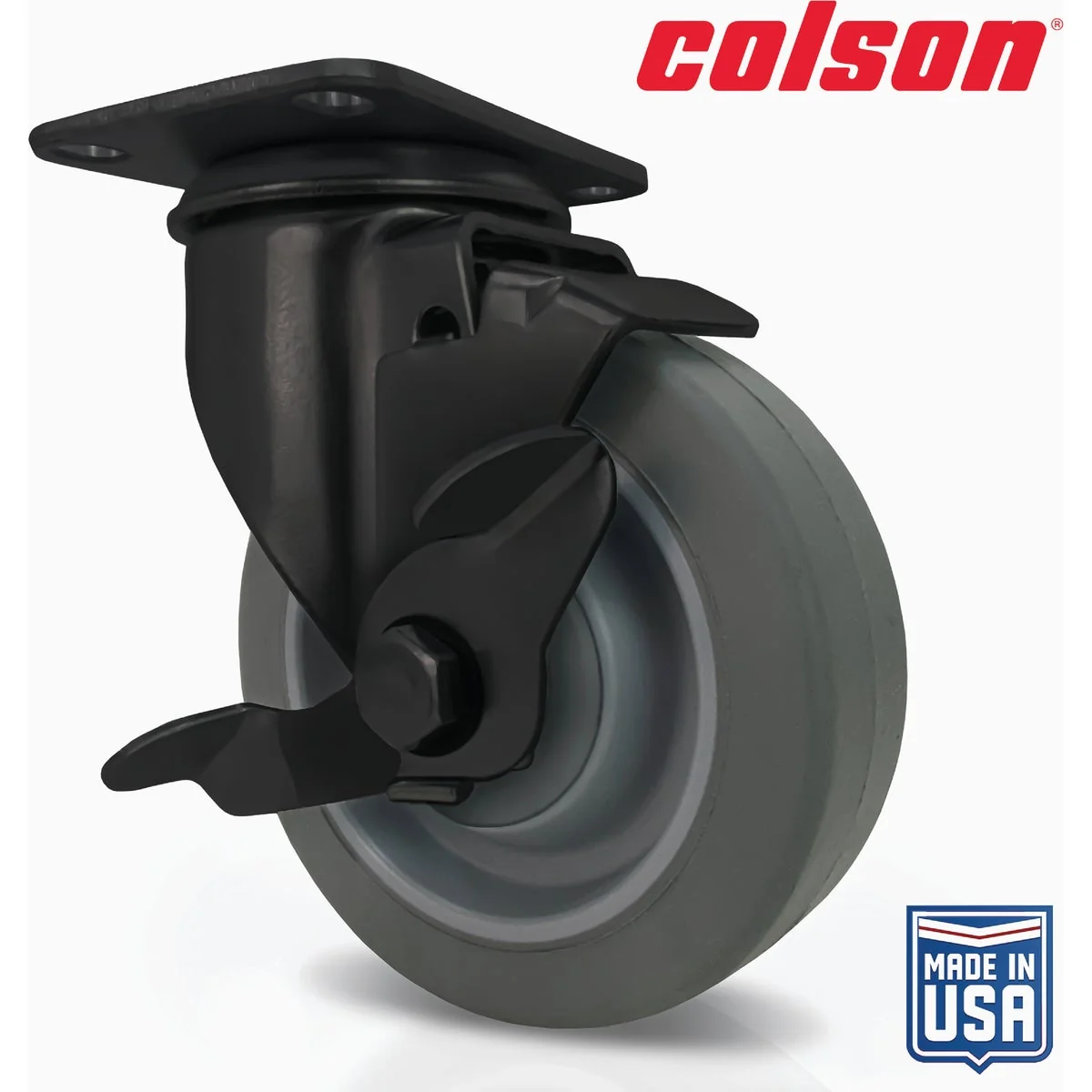 User-Friendly Colson 4 In. Gray TPR Black Swivel Plate Caster with Locking Brake Reliable