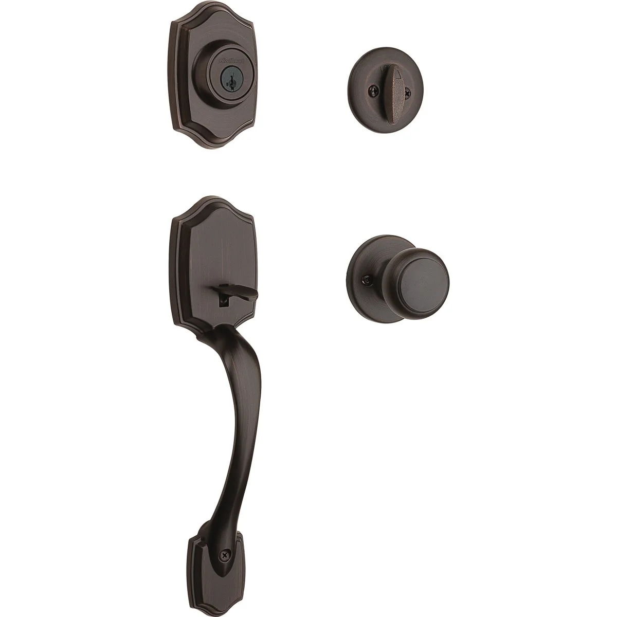 Powerful Kwikset SmartKey Venetian Bronze Belleview Entry Door Handleset with Cove Knob Organic