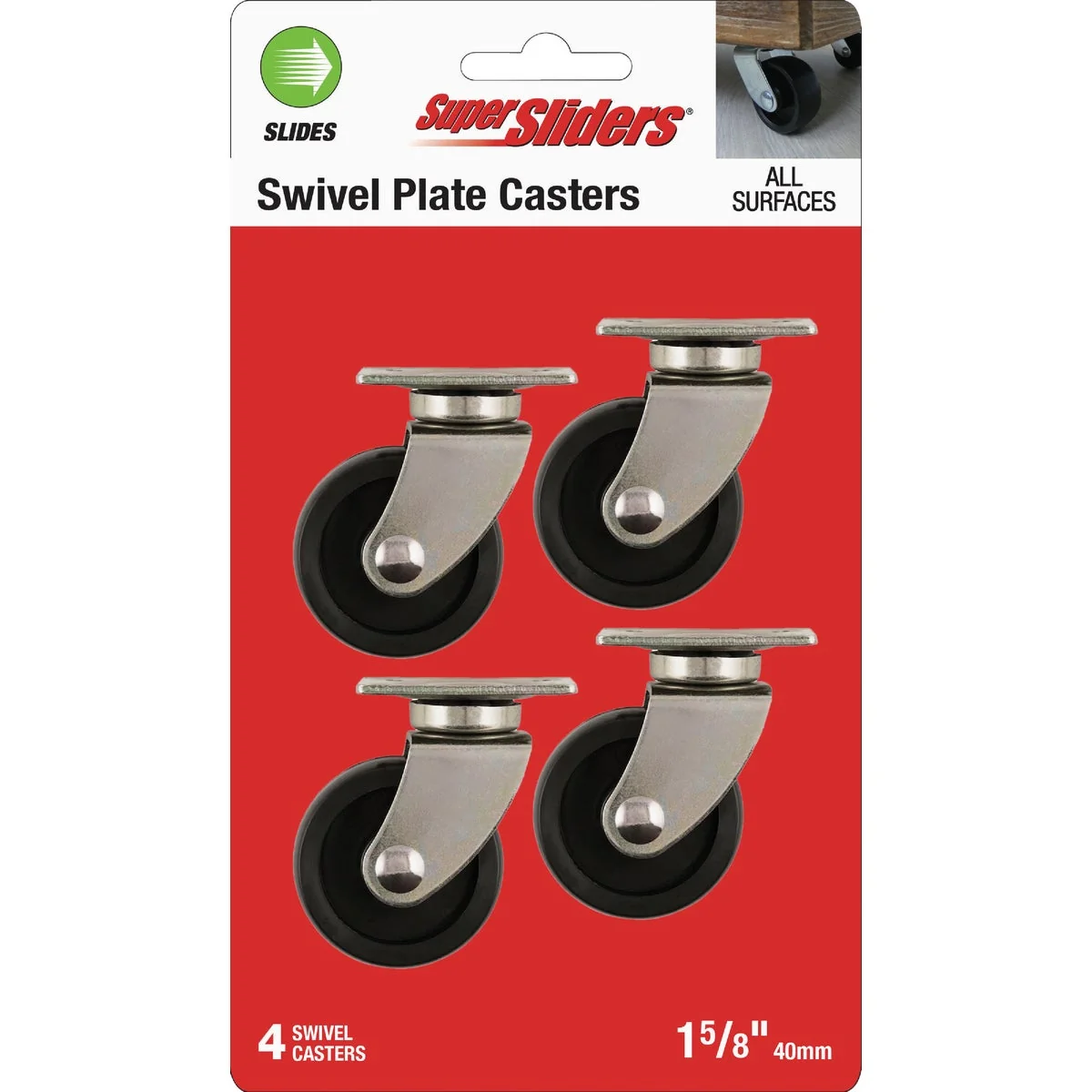 Smooth Super Sliders 1-5 8 In. Black Swivel Plate Caster 4-Pack Proven