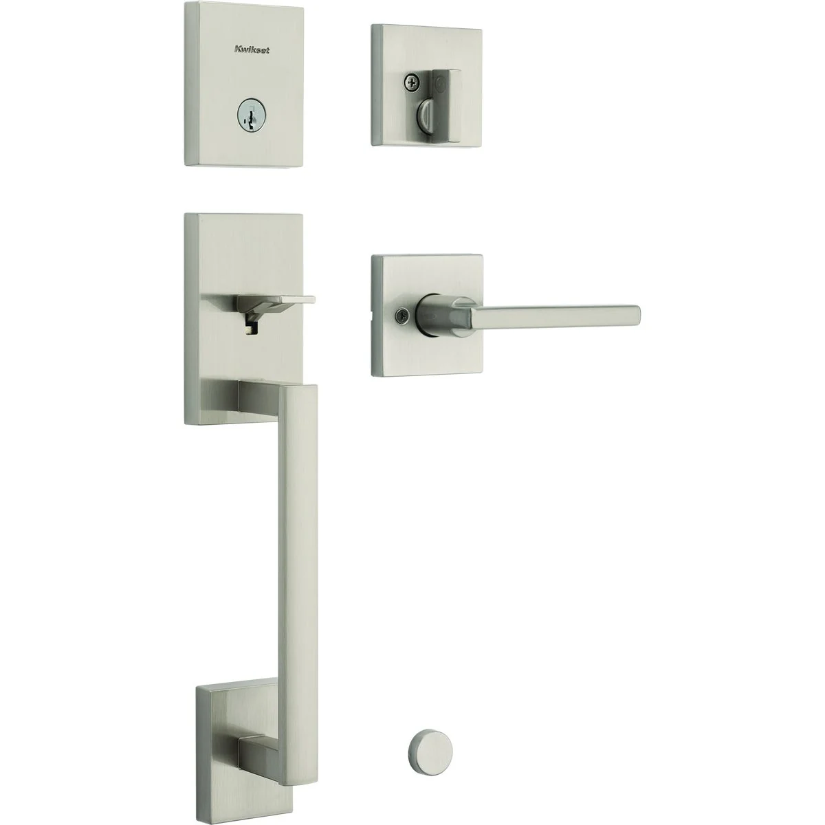 Professional Kwikset SmartKey Satin Nickel San Clemente Entry Door Handleset with Halifax Lever Premium