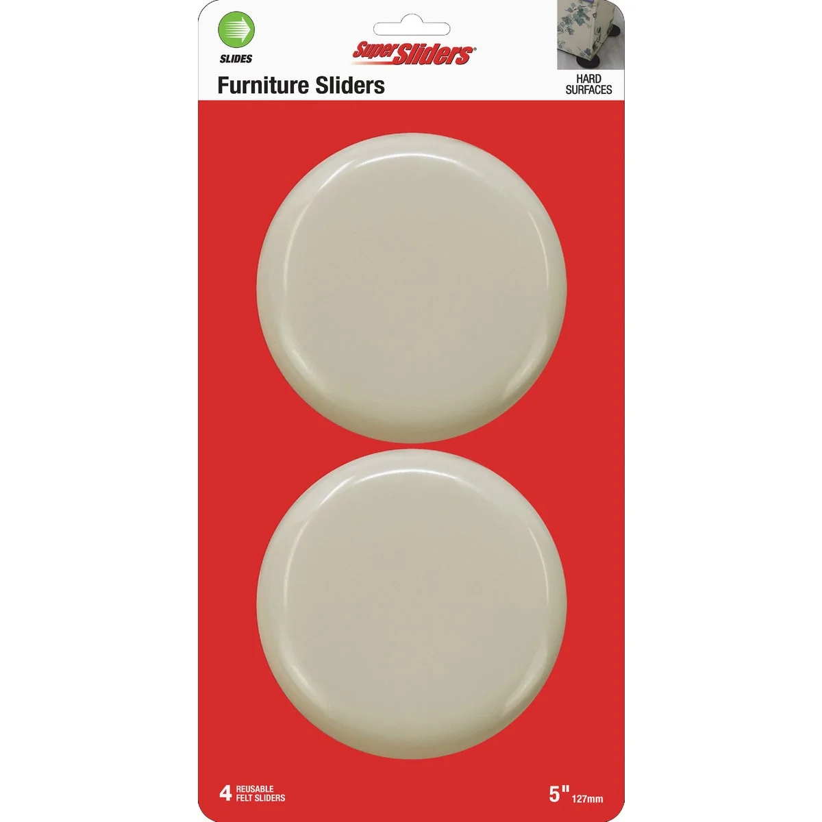 Classic Super Sliders 5 In. Beige Round Felt Furniture Sliders 4-Pack Practical