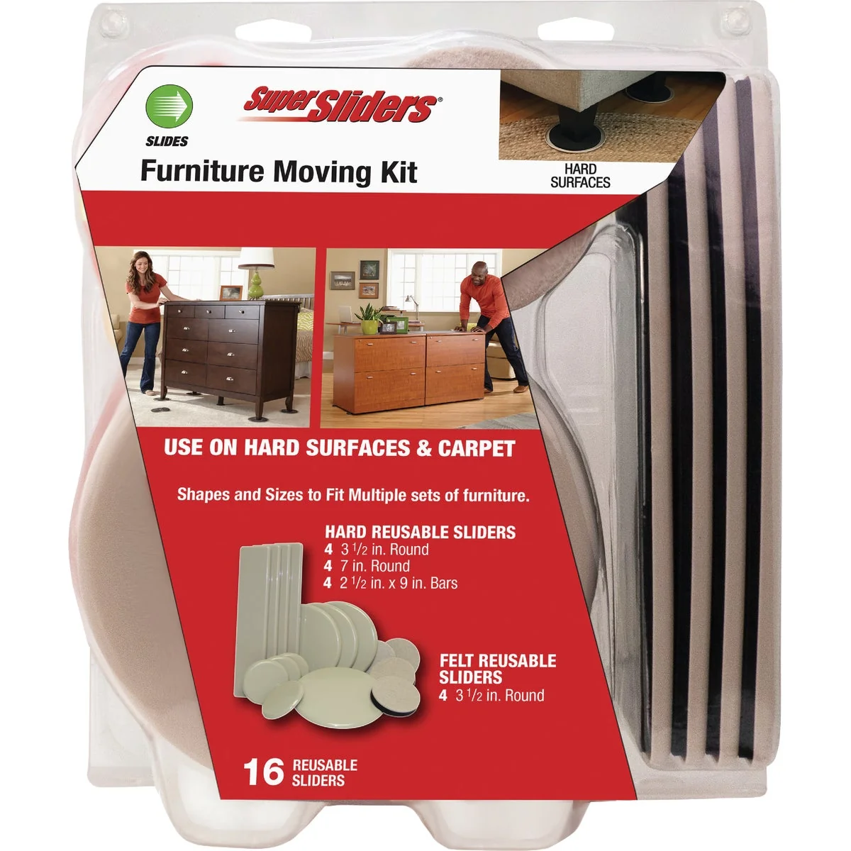 Versatile Super Sliders Furniture Glide Moving Kit 16-Piece Fine