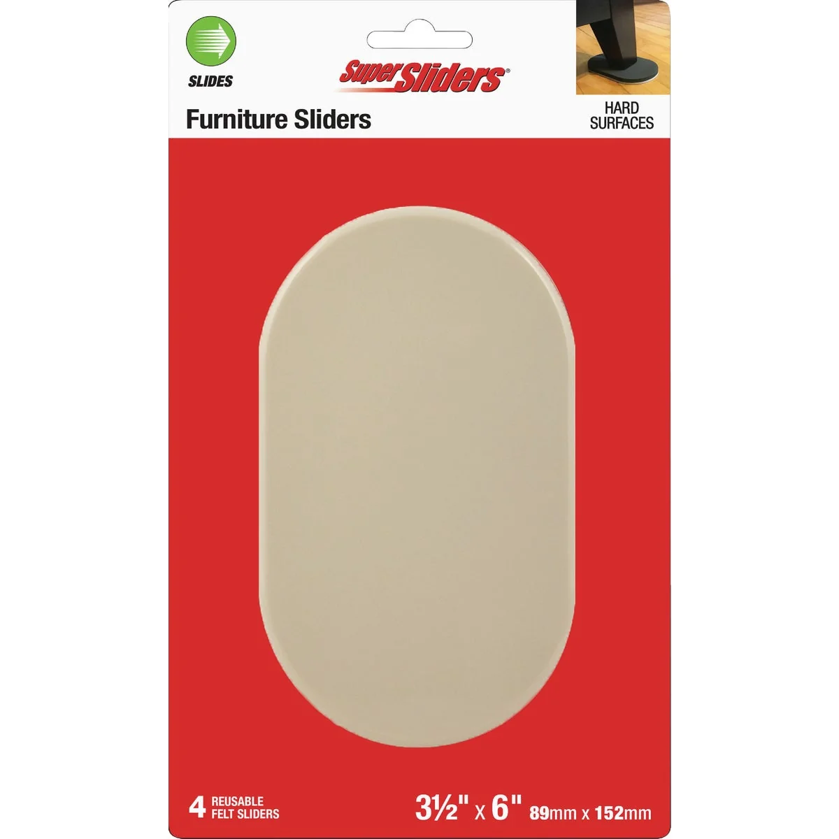 Durable Super Sliders 3-1 2 In. x 6 In. Beige Oval Hard Furniture Sliders 4-Pack Comfortable
