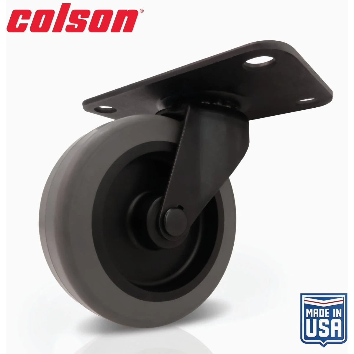 Fast Colson 3 In. Gray TPR Black Swivel Plate Caster Lightweight
