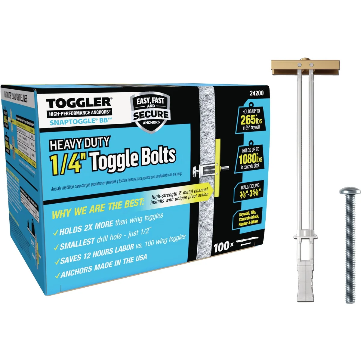Quality Toggler Snaptoggle 1 4-20 x 2 In. Toggle Bolt 100-Count Responsible