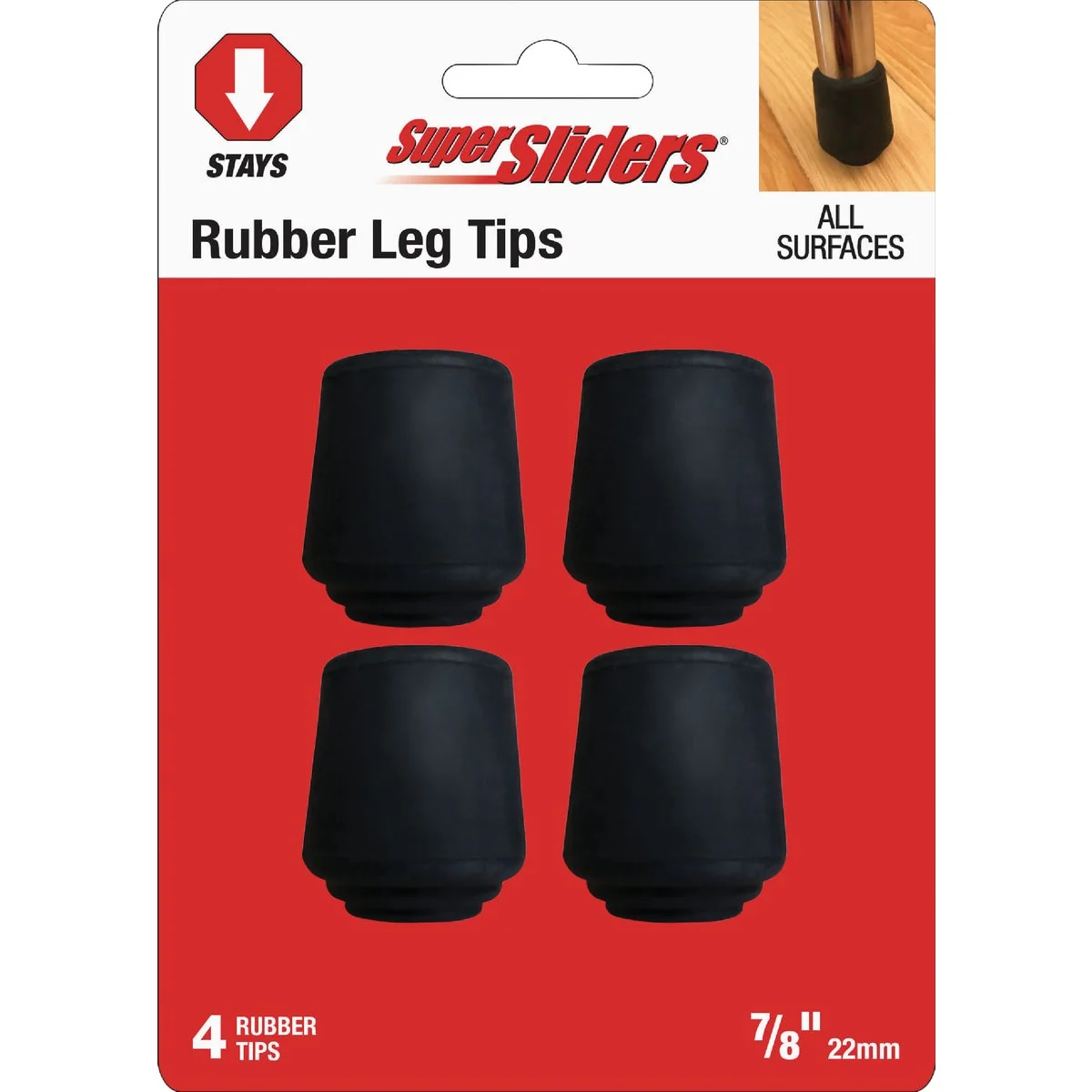 Detailed Super Sliders 7 8 In. Black Rubber Furniture Leg Tip 4-Pack Relaxed