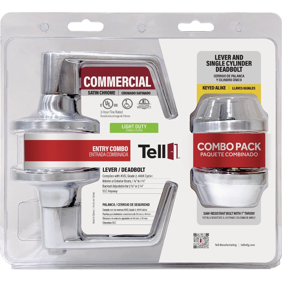 Detailed Tell Commercial Cortland Satin Chrome Entry Lever Deadbolt Pack Outstanding