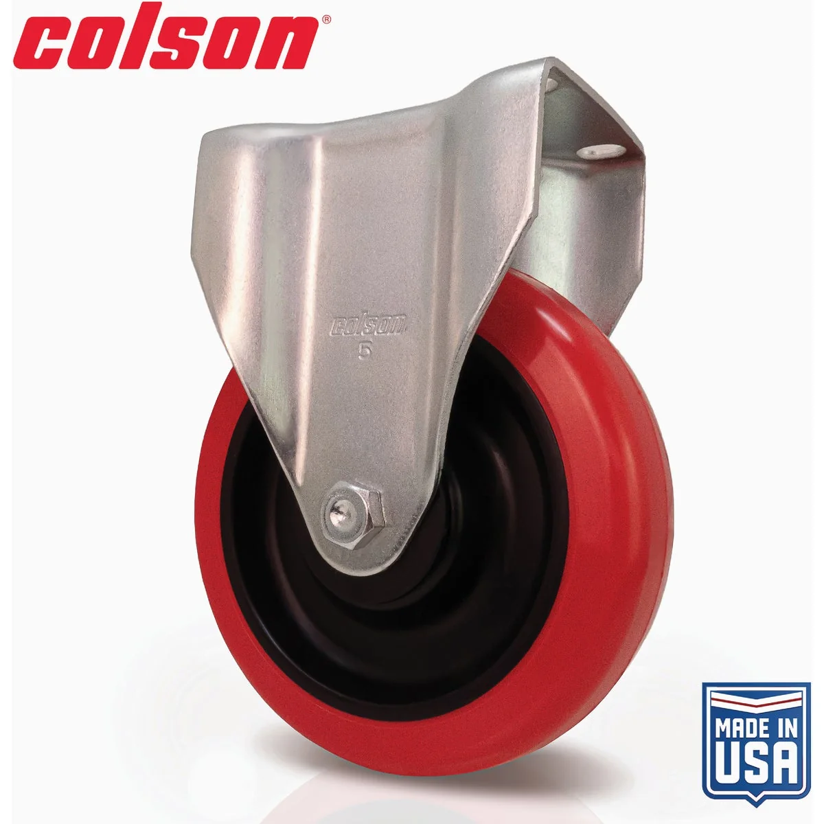 Unique Colson 5 In. Red Polyurethane Rigid Plate Caster Enhanced