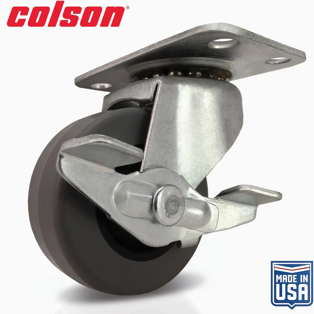 Flexible Colson 2 In. Gray TPR Swivel Plate Caster with Locking Brake High-Grade