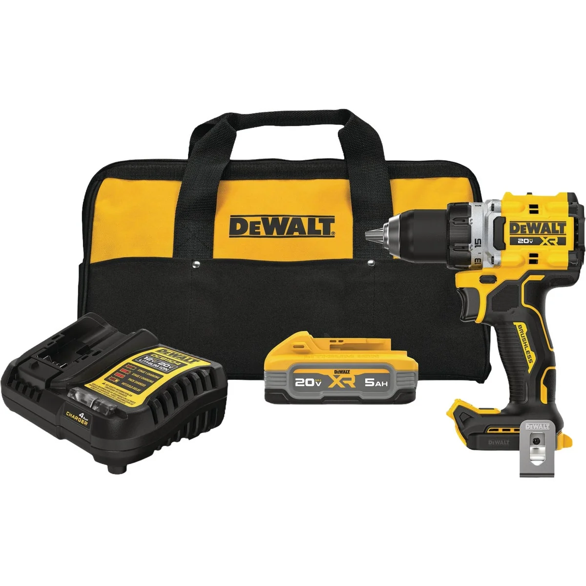 Convenient DEWALT 20V MAX XR 1 2 In. Brushless Cordless Drill Driver Kit with 5.0 Ah POWERSTACK Battery Charger Lightweight