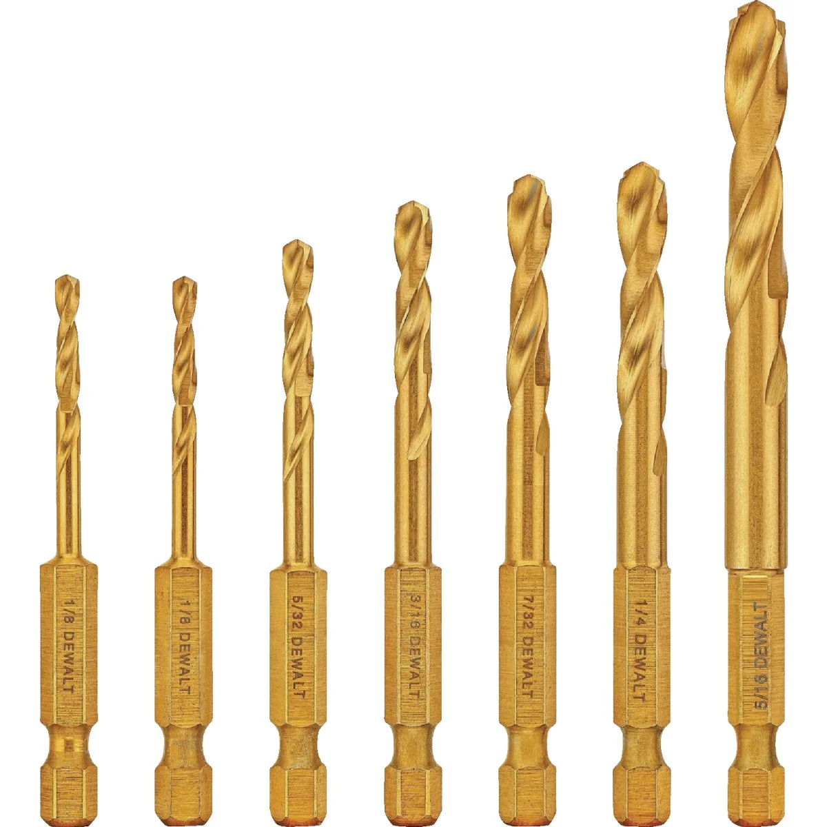 Versatile DEWALT Impact Ready 7-Piece Titanium Hex Shank Drill Drill Bit Set 1 8 In. thru 5 16 In. Advanced