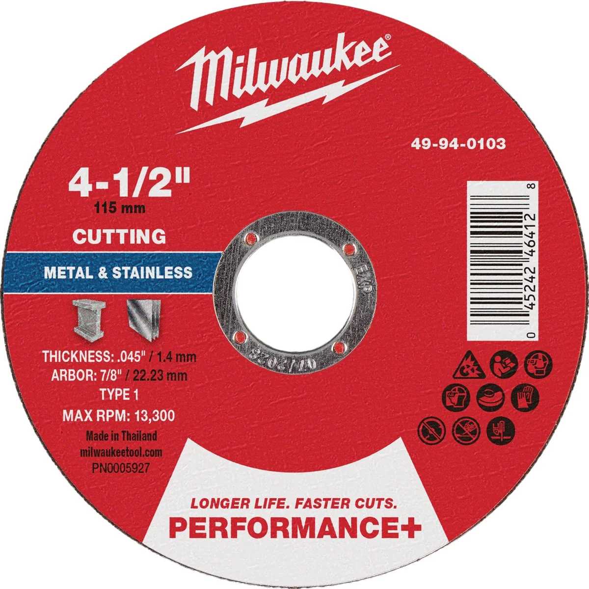 Modern Milwaukee Type 1 4-1 2 In. x .045 In. x 7 8 In. Performance-Plus Metal Cut-Off Wheel Recyclable